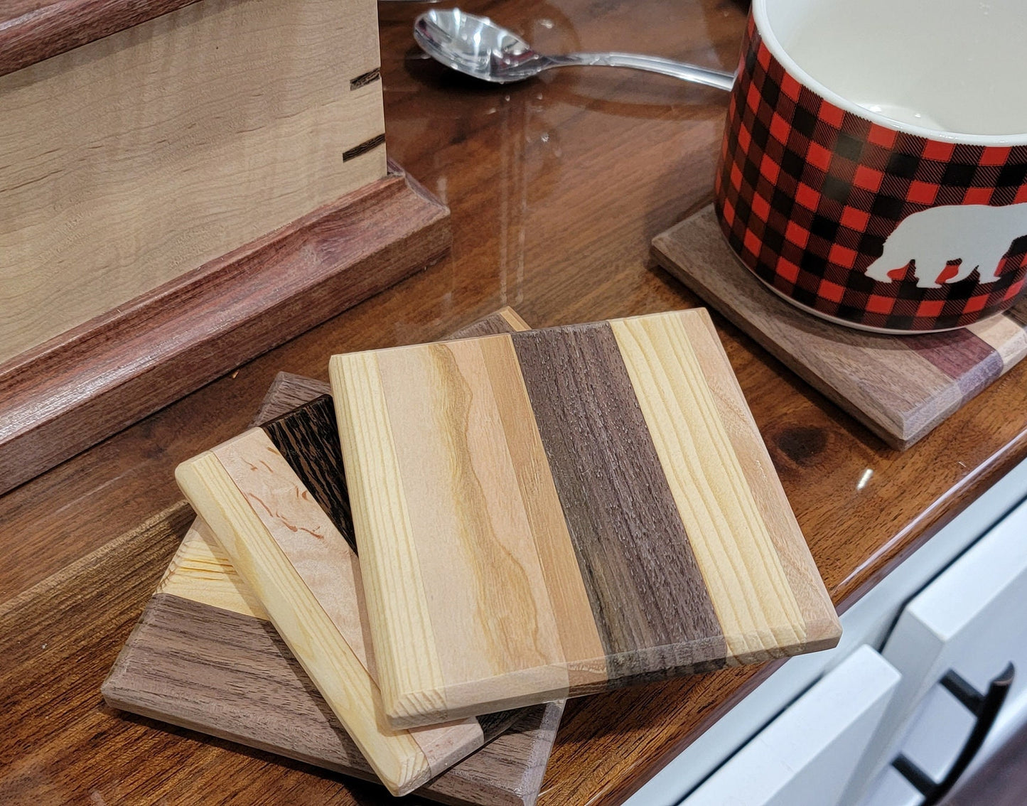 Wooden Coasters from Mixed Species of Wood (Set of 4)